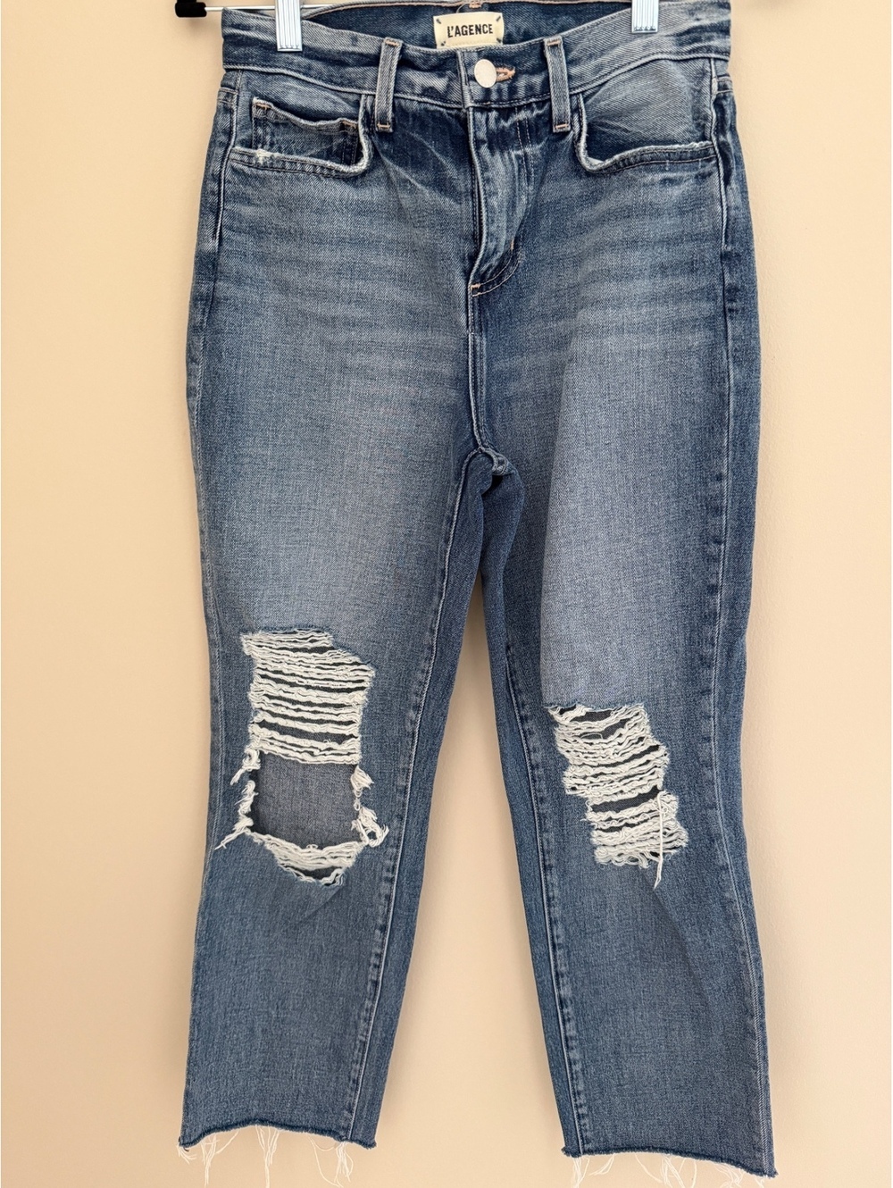 100% cotton, 25, L’agence distressed jeans, raw hem